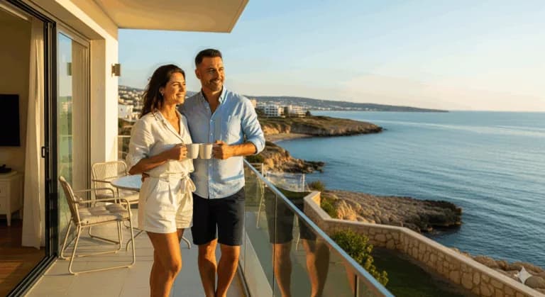 Couple profitant de leur nouvelle maison sur la côte chypriote